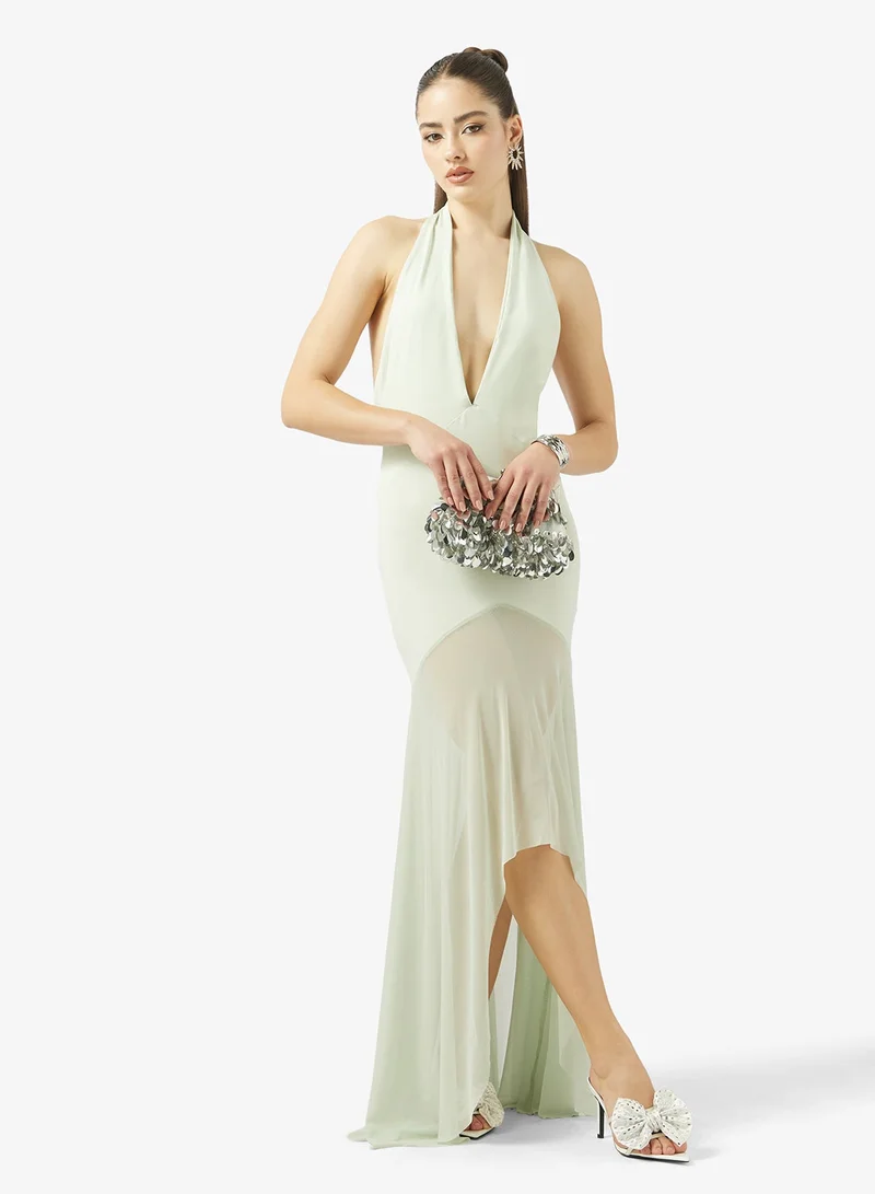 جينجر Halter Neck Frill Detail Maxi Dress